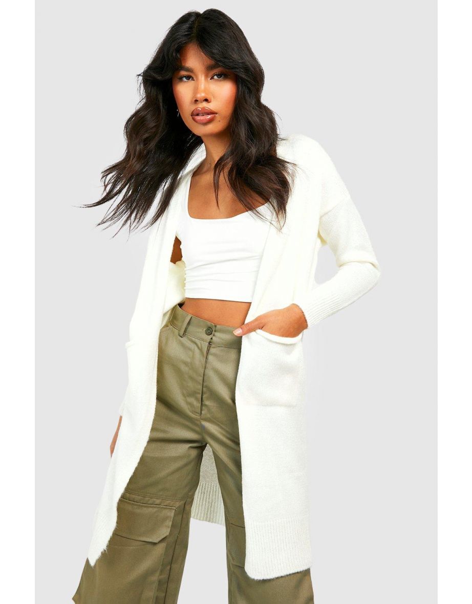 Brushed Soft Knit Midi Cardigan - cream