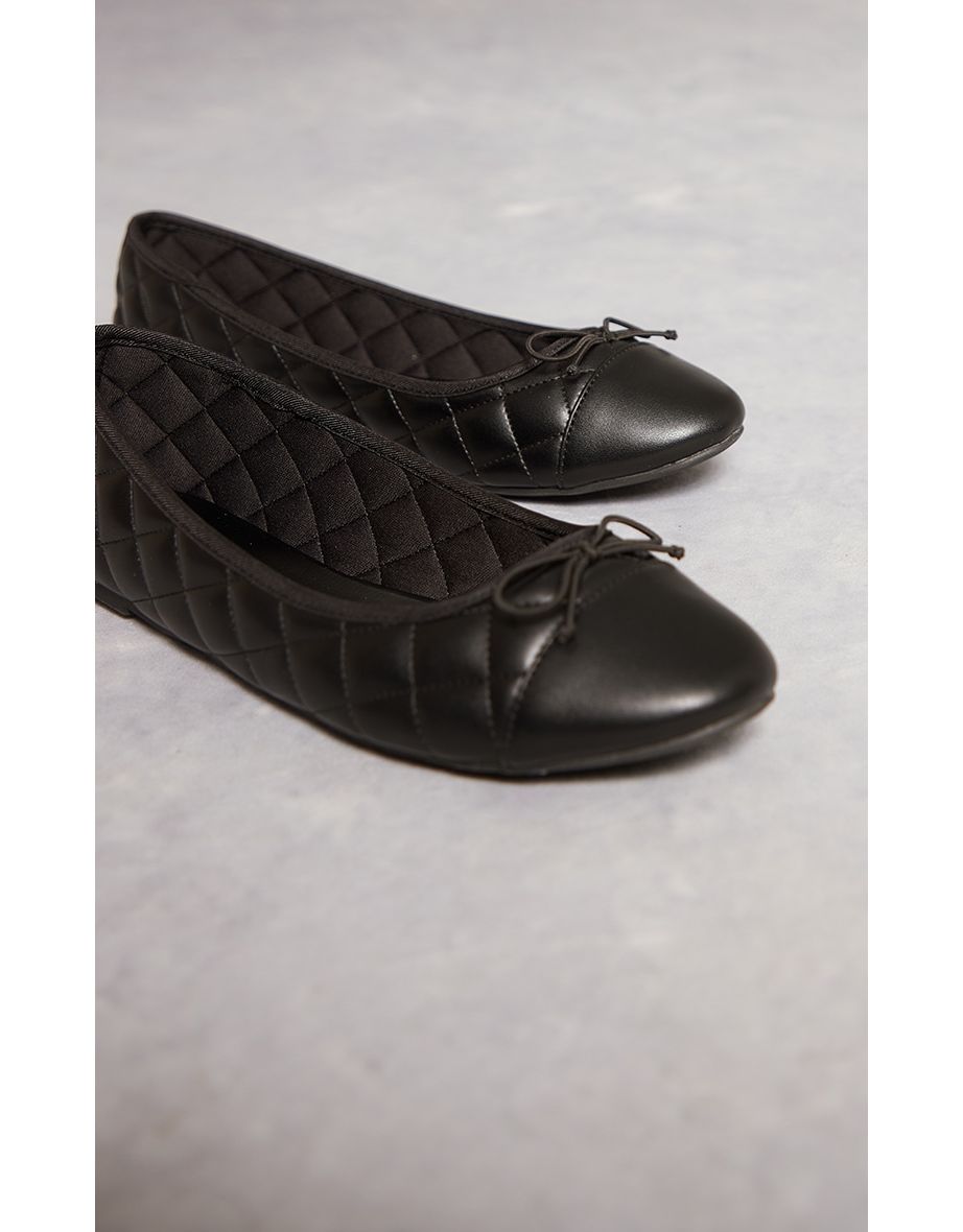 Black Bow Quilted Ballet Pumps - 3