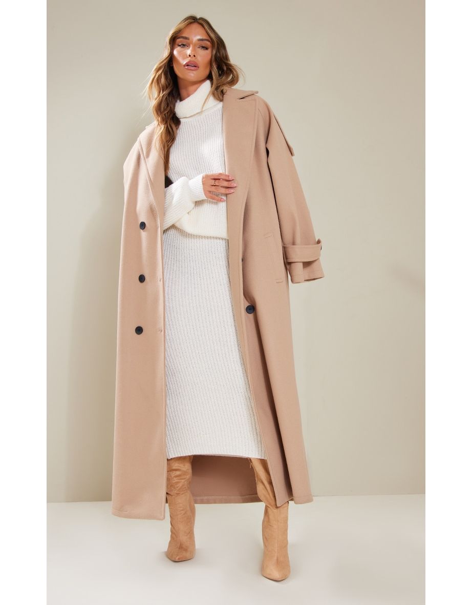 Cream Fitted Knit Midi Skirt