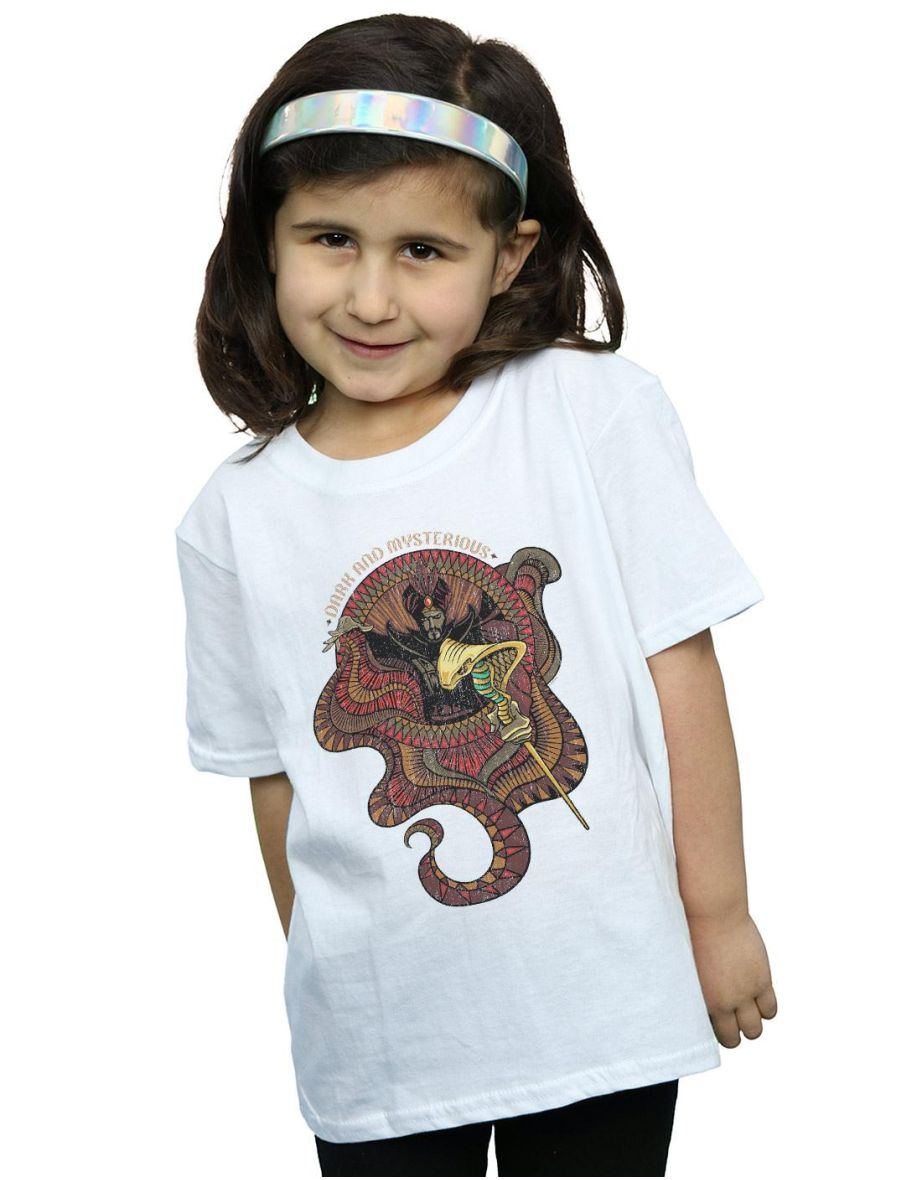 Disney Girls Aladdin Movie Jafar Dark And Mysterious Cotton T-Shirt - White