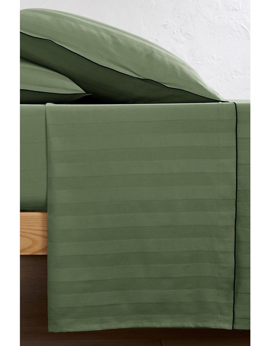 Victor Striped 100% Washed Cotton Satin 300 Thread Count Flat Sheet