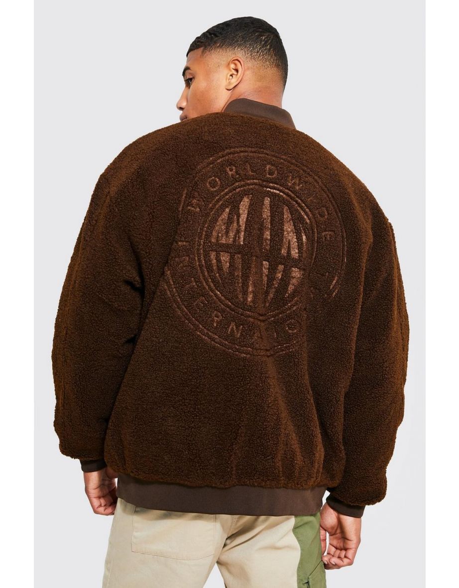 Oversized Worldwide Embossed Borg Bomber - chocolate