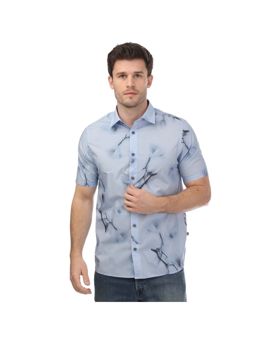 Men's Ted Baker Lousho Large Floral Print Shirt in Blue