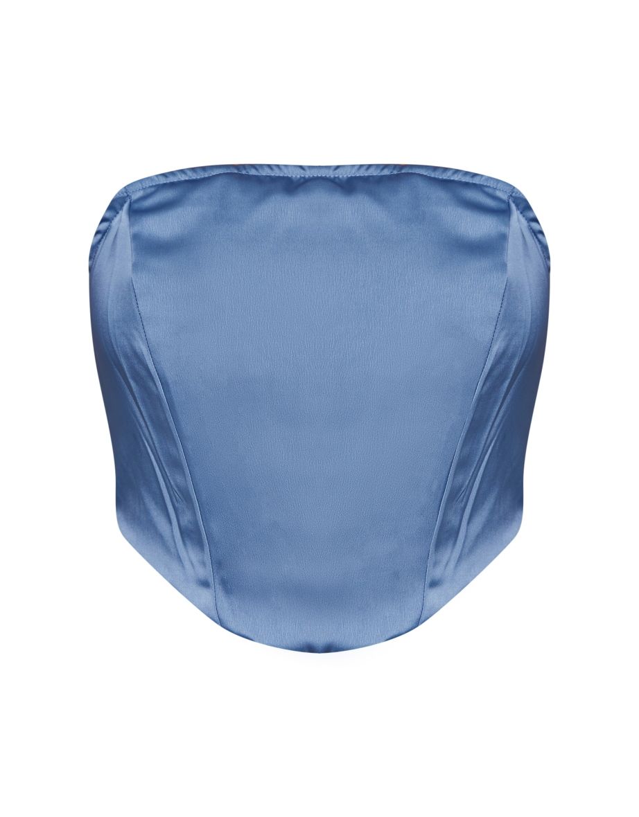Dusty Blue Sculpt Satin Strapless Boned Corset - 4