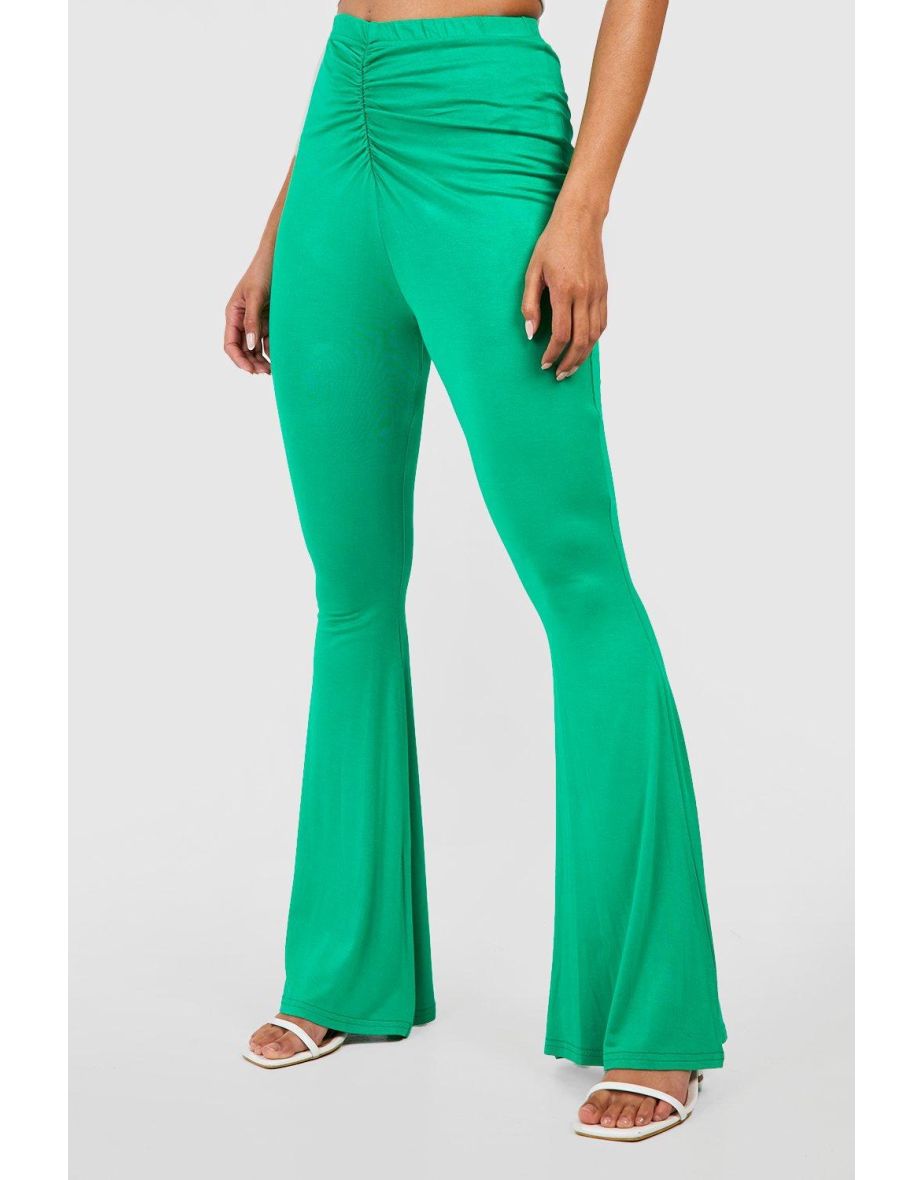 Ruched Front Jersey Flared Trousers - green - 3