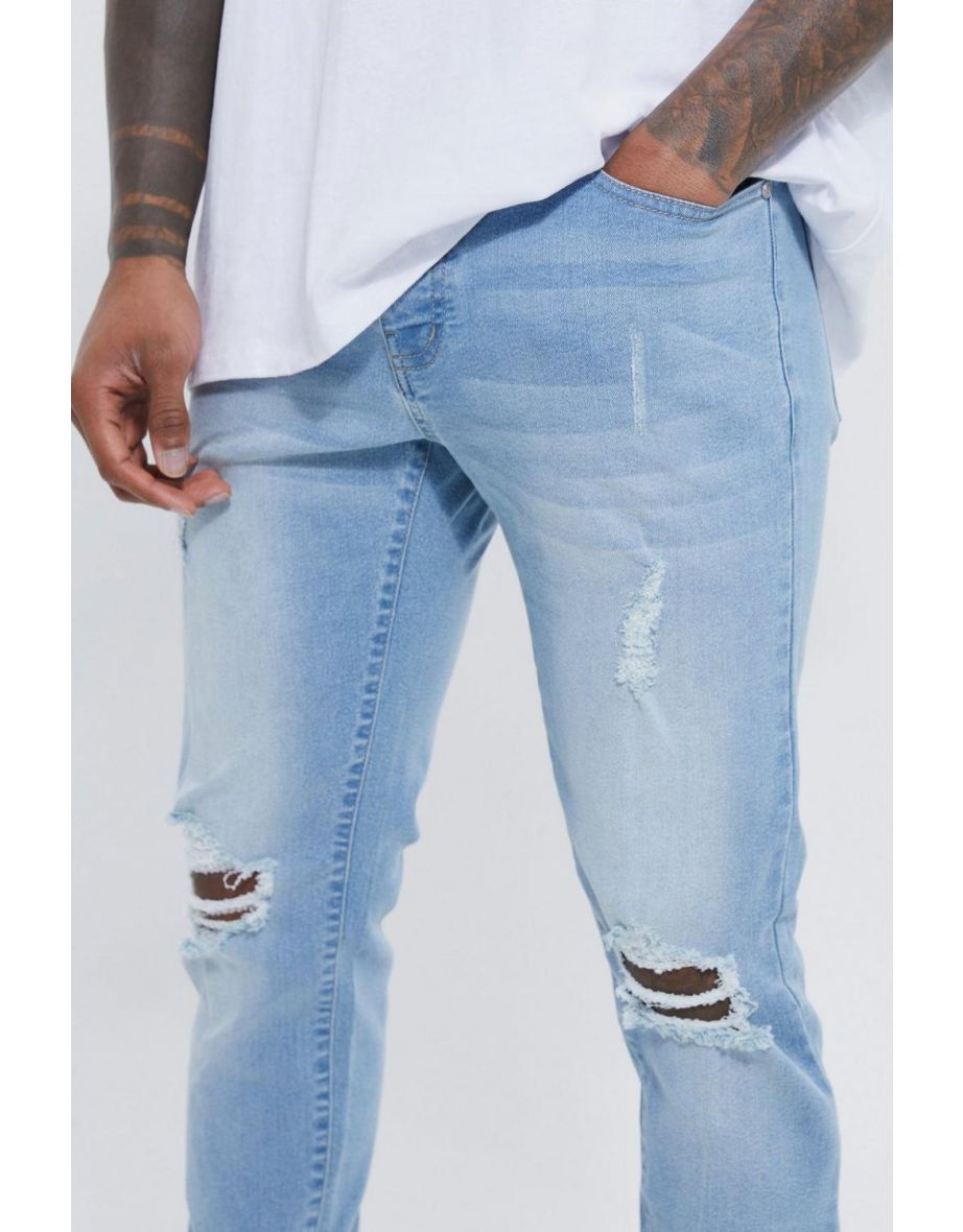 Skinny Stretch Exploded Knee Ripped Jeans - light blue - 2