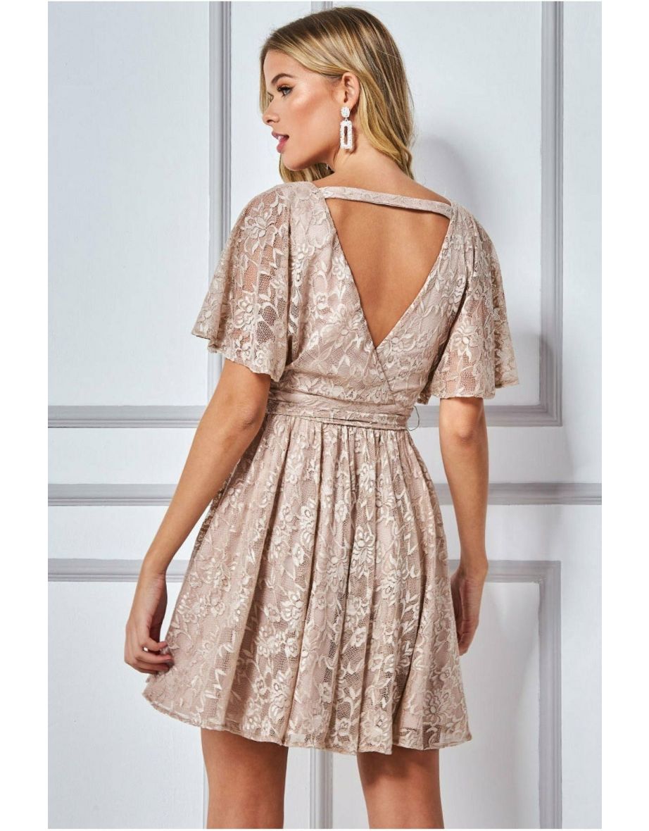 Goddiva Lace Kimono Wrap Skater Mini Dress - 1