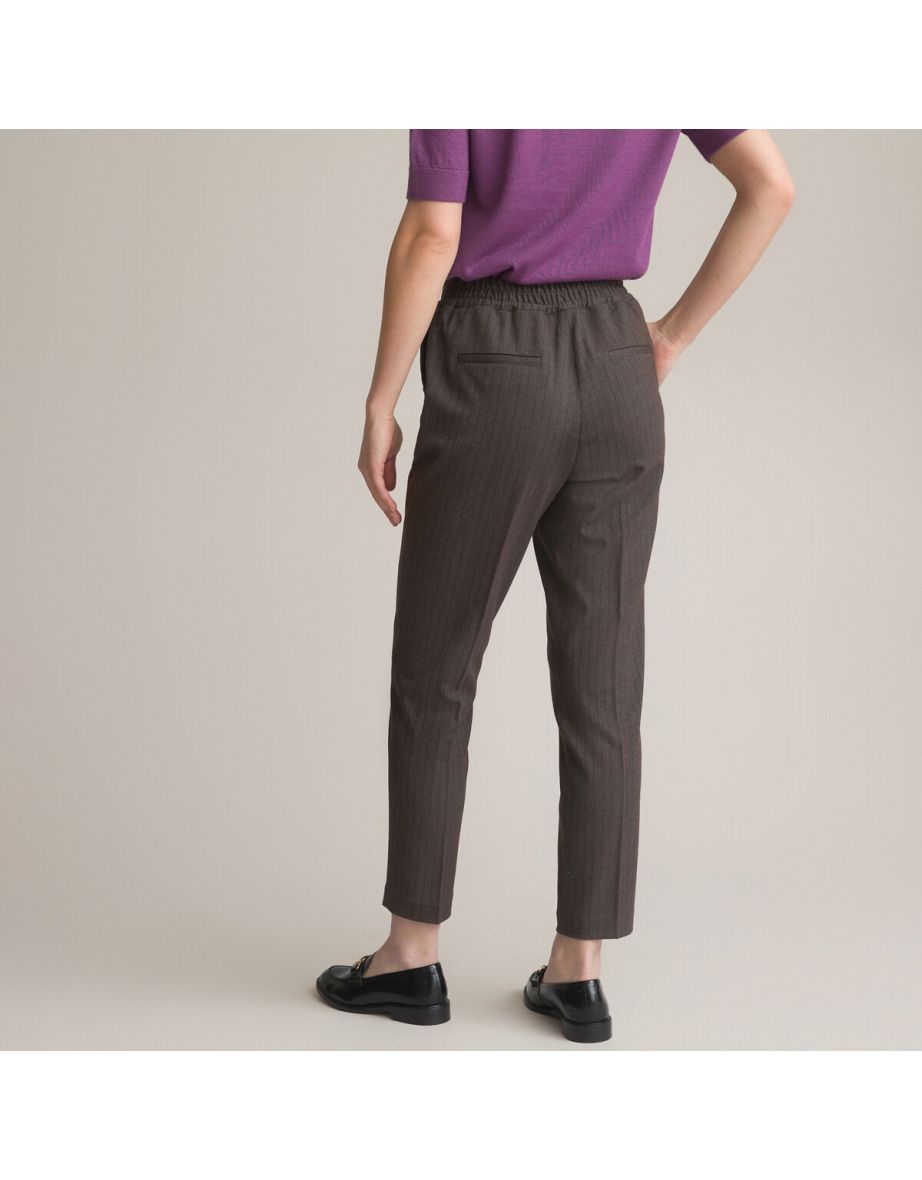 Ankle Grazer Trousers in Chevron Print with Elasticated Waist, Length 26.5" - 3