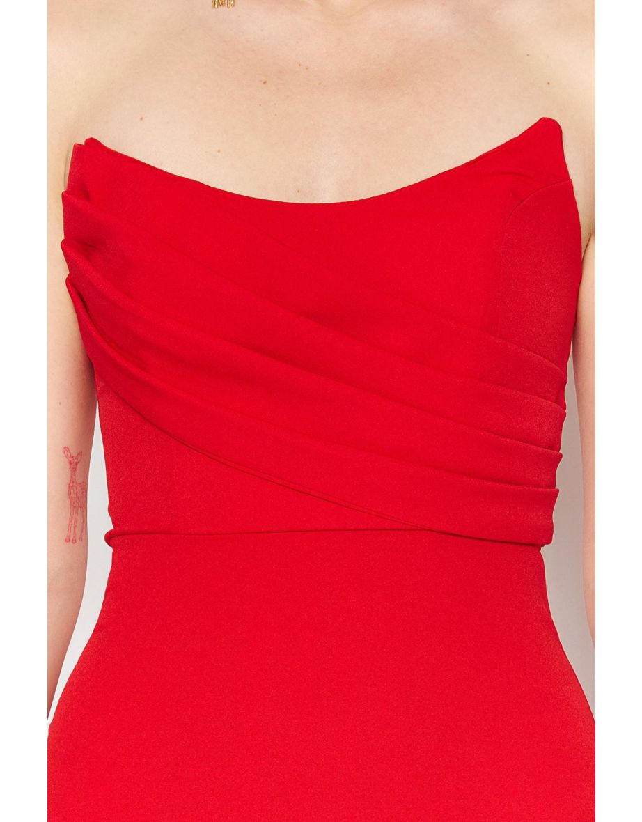 Red Strapless Mermaid Maxi Party Dress - 9