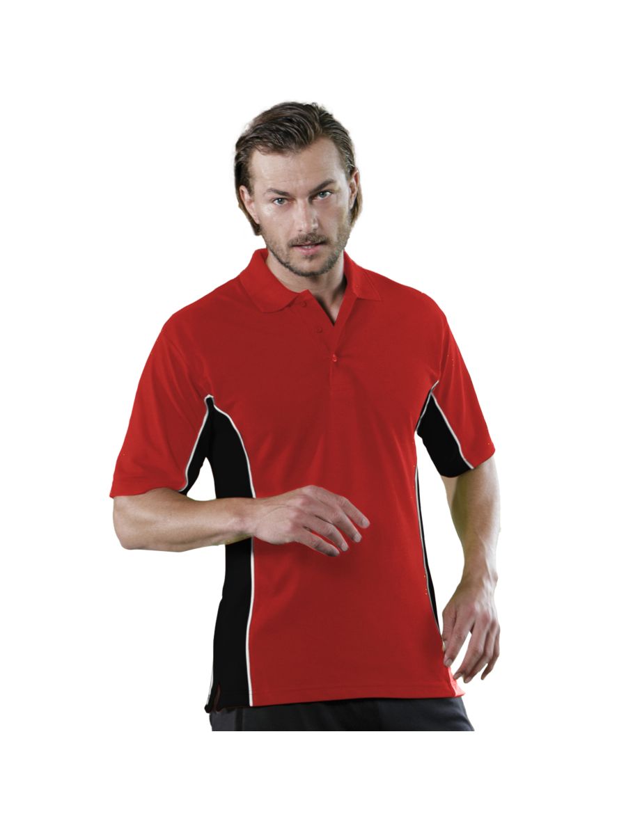 Gamegear® Mens Track Pique Short Sleeve Polo Shirt Top - Red/Black/White - 2