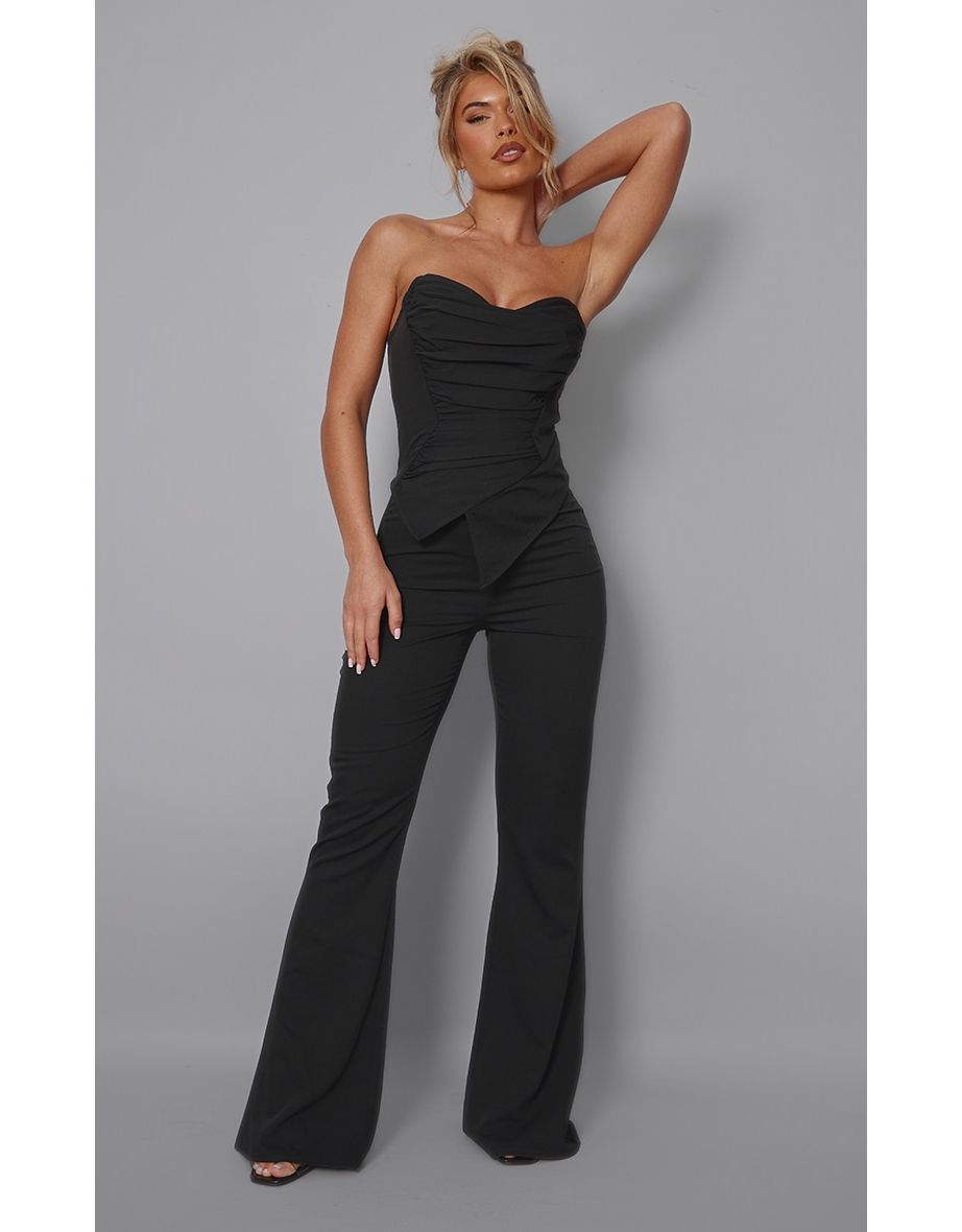 Black Ruched Pointed Corset Bandeau Jumpsuit