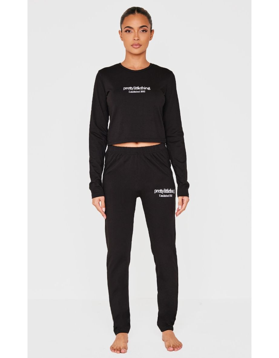 PRETTYLITTLETHING Black Long Sleeve Legging Pj Set