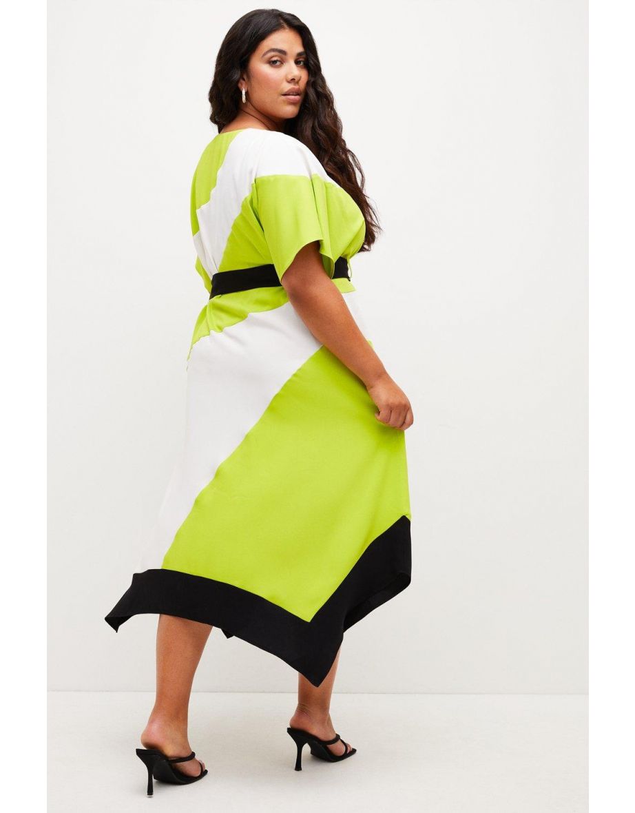 Plus Size Colourblock Soft Tie Waist Midi Dress - 2