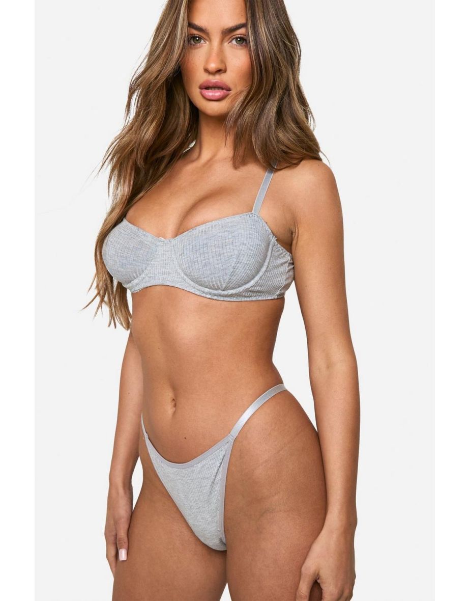 Ribbed Lounge Bra And Thong Set