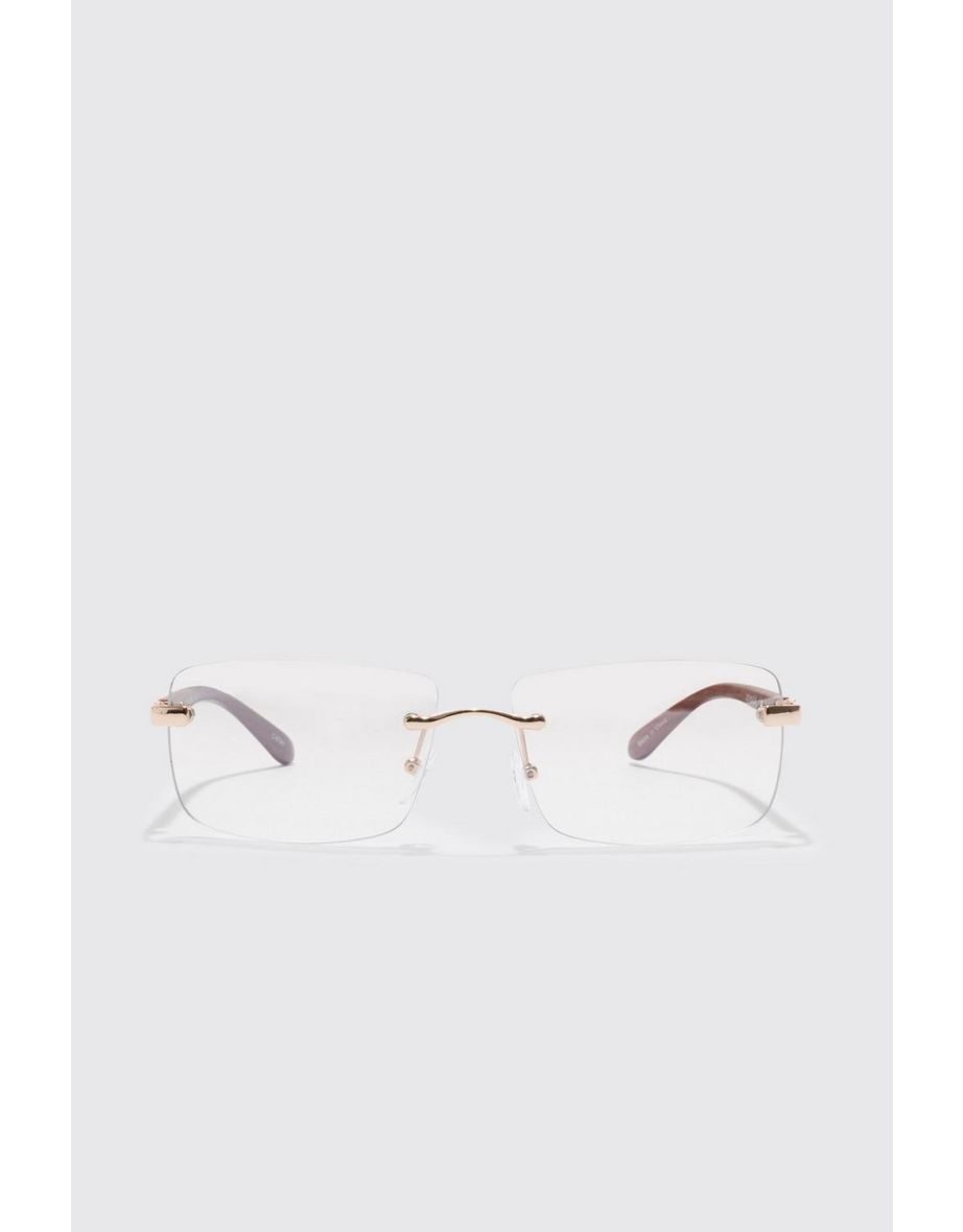 Rimless Rectangle Lens Sunglasses - gold - 3