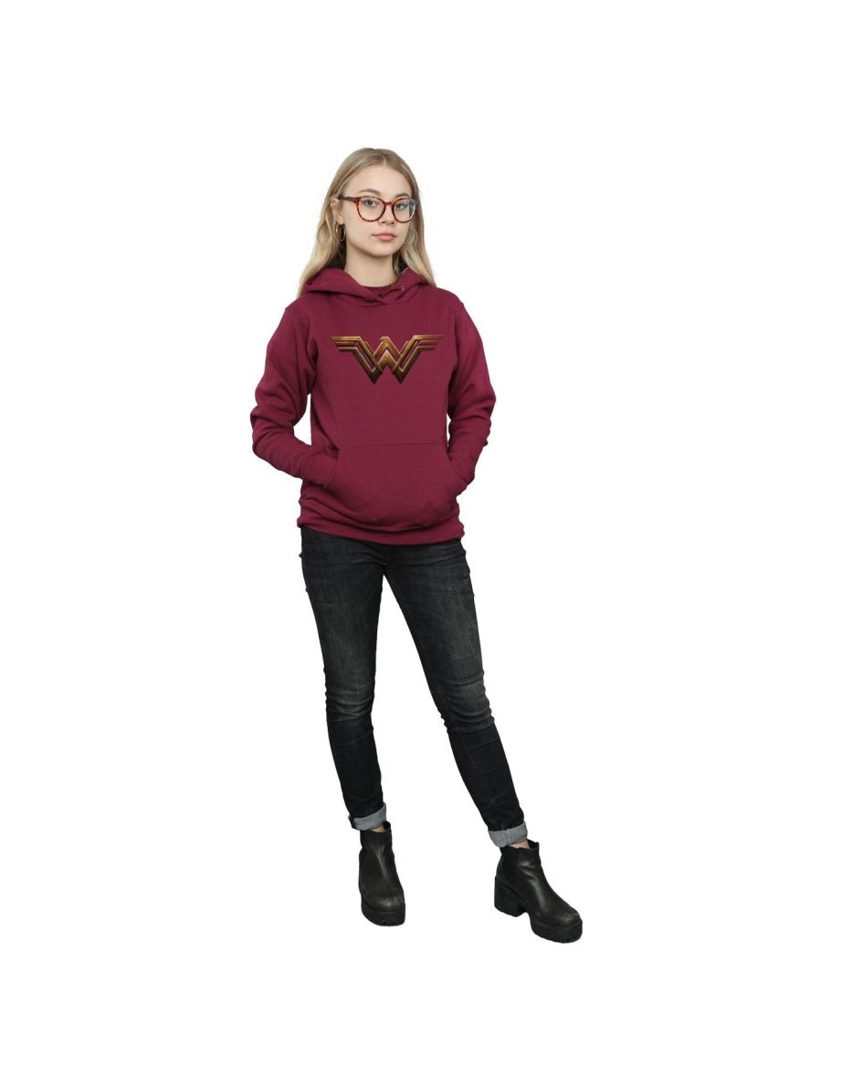DC Comics Womens/Ladies Justice League Movie Wonder Woman Emblem Hoodie - Burgundy