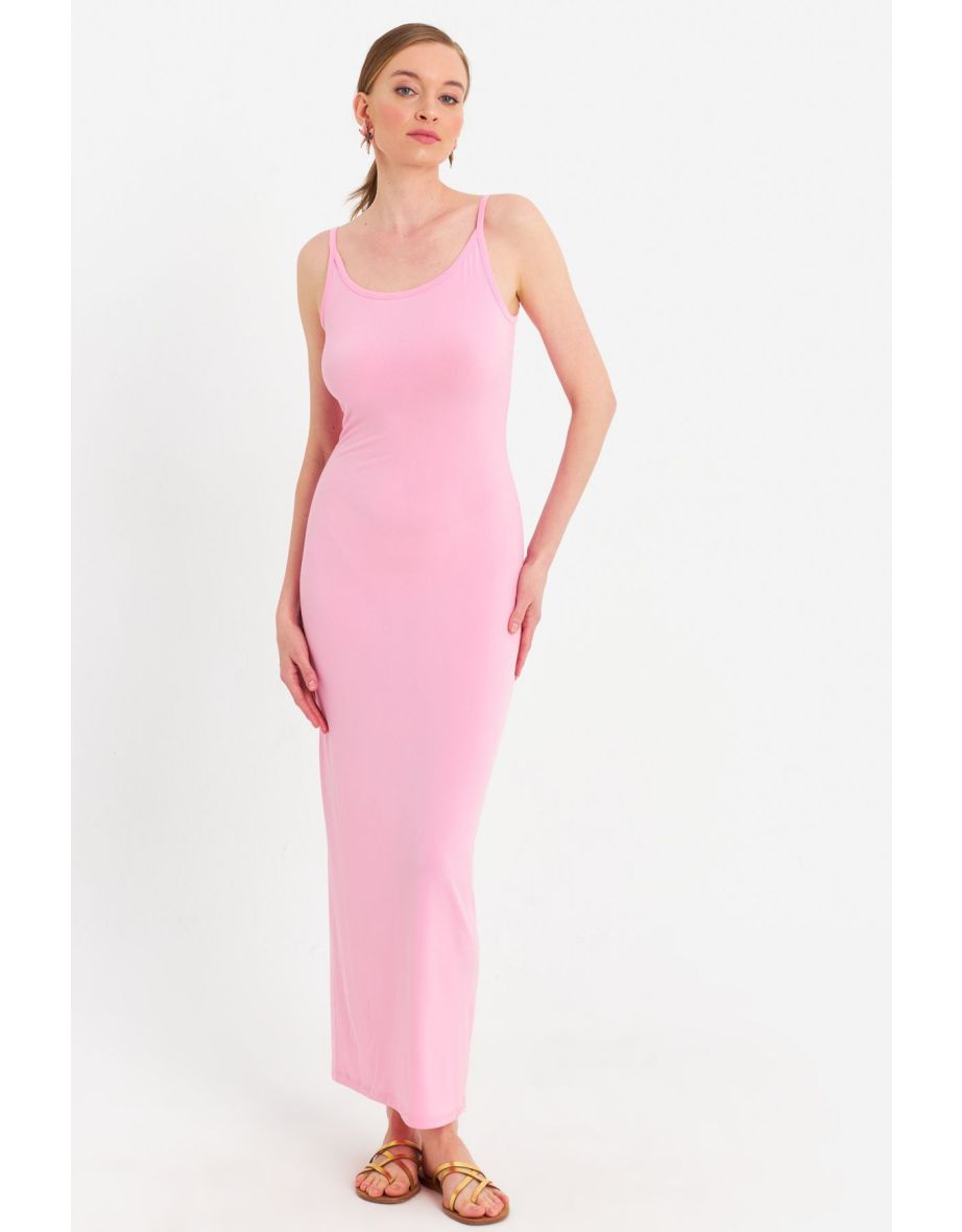 Women's Pink Adjustable Strap Maxi Dress