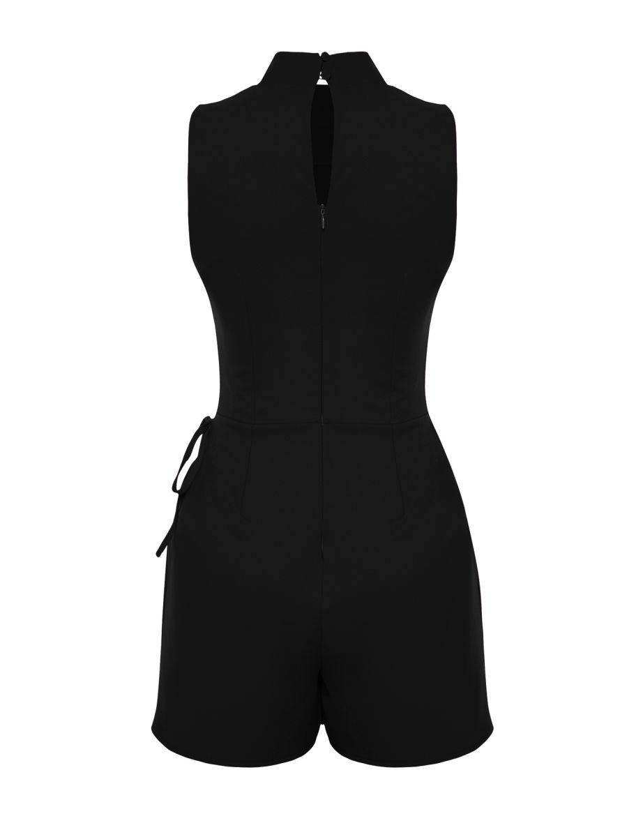 Black Tie Detailed Mini Woven Shorts Skirt Jumpsuit - 7