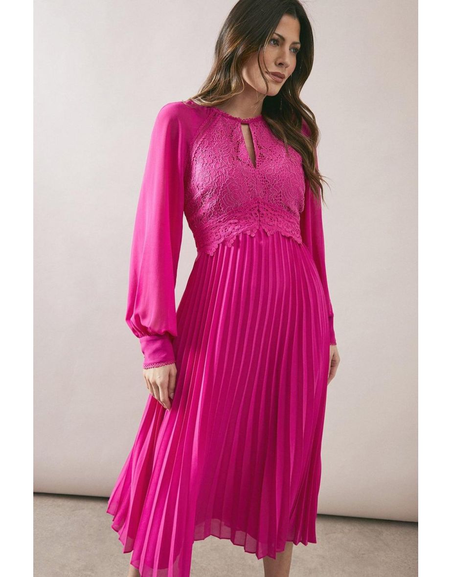 Occasion Lace Insert Pleated Midi Dress - 3