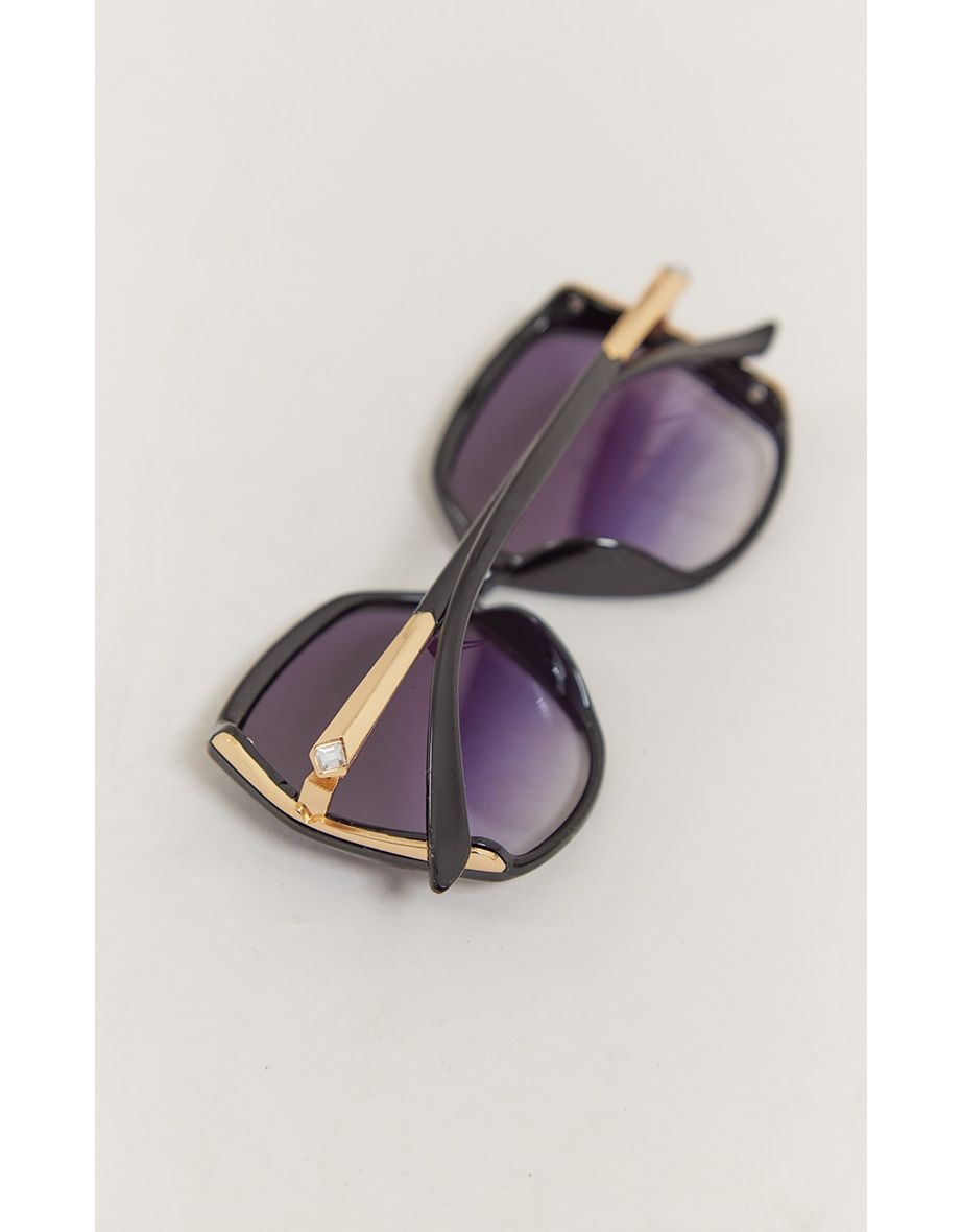 Black Metal Detail Square Sunglasses - 2
