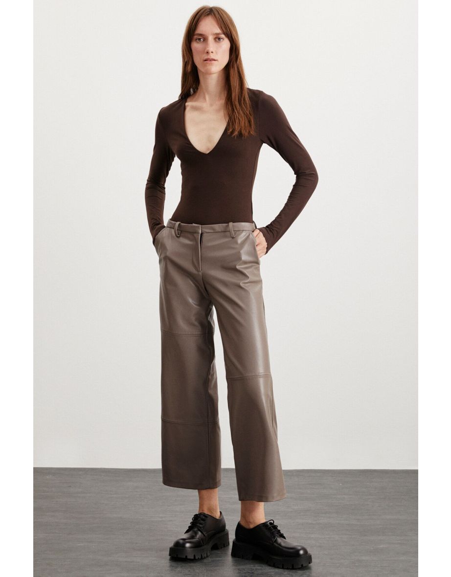 Valeri Women's Stretchy Polyester Fabric Top Double Layered Brown Bodysuit