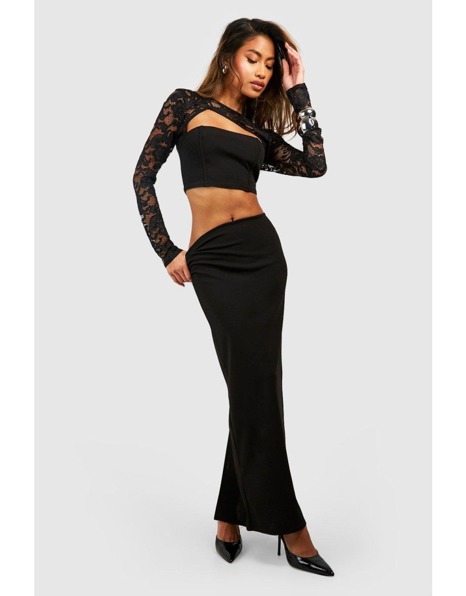 Shop Crepe Lace Sleeve Top Column Maxi Skirt black Online in Qatar VogaCloset