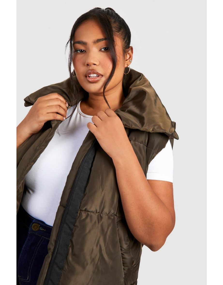 Plus Puffer Sleeveless Longline Gilet - khaki - 3