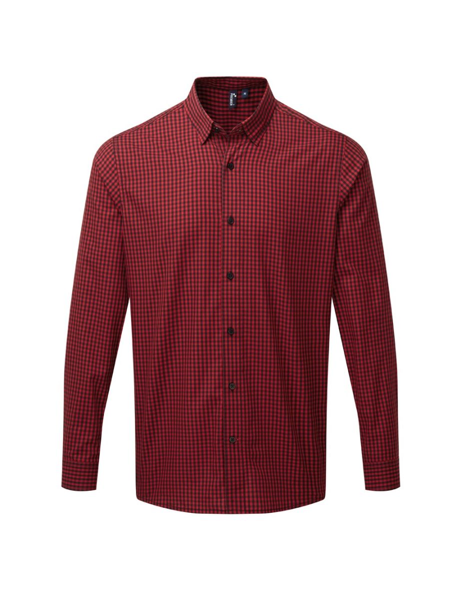 Premier Mens Maxton Check Long Sleeve Shirt - Black/Red