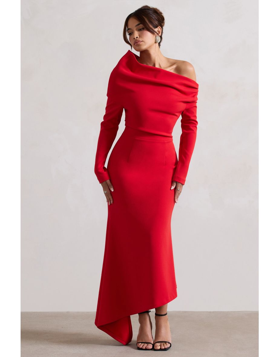 Lou | Red One-Shoulder Asymmetric Maxi Dress - 4