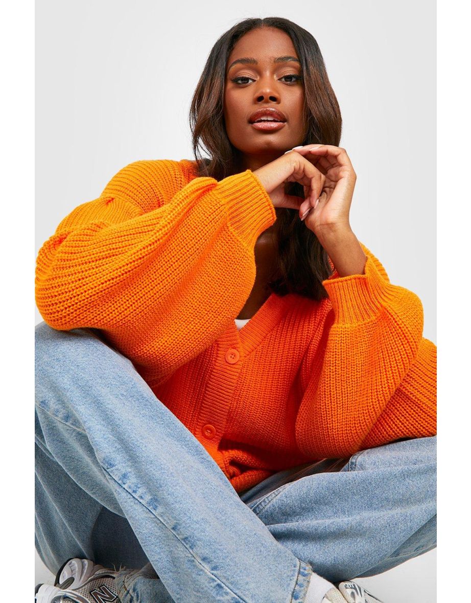 Balloon Sleeve Cardigan - orange - 3