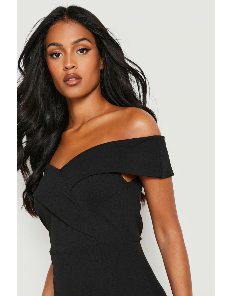 Tall Off The Shoulder Side Split Maxi Dress - black - 3