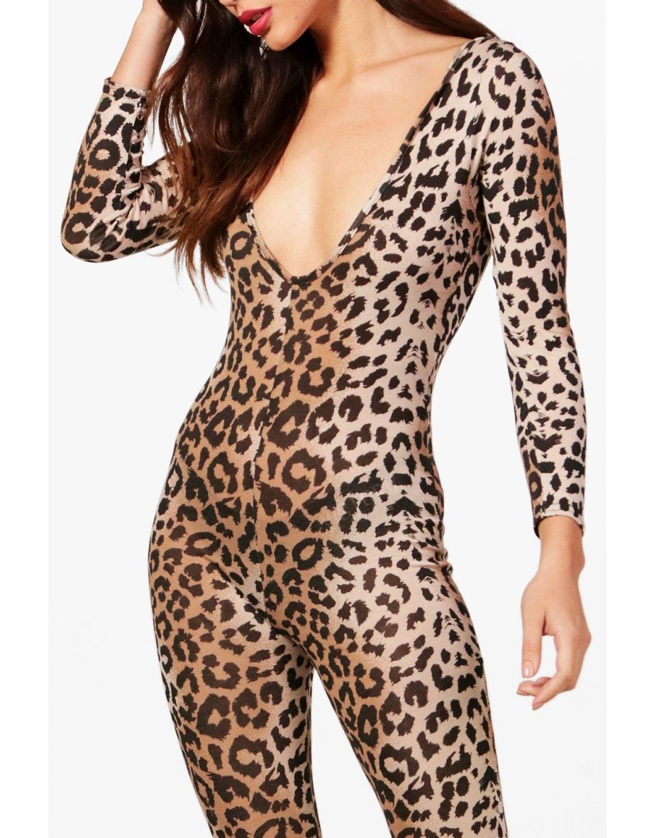 Petite Leopard Print Catsuit - brown - 3