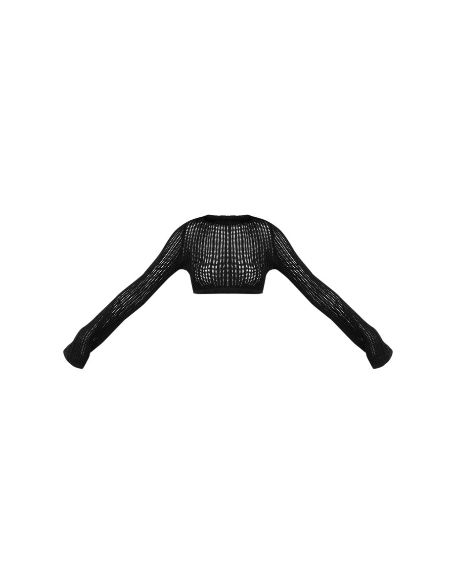 Tall Black Open Knit Long Sleeve High Neck Top - 4