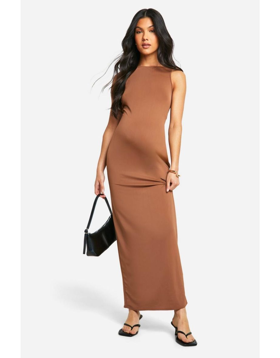 Maternity Premium Slinky Racer Neck Dress - light brown