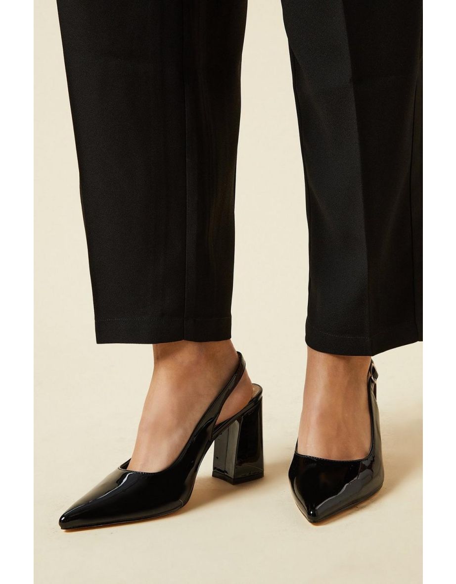 Wide Fit Ellens Pointed Block Heel Slingback Court Shoes