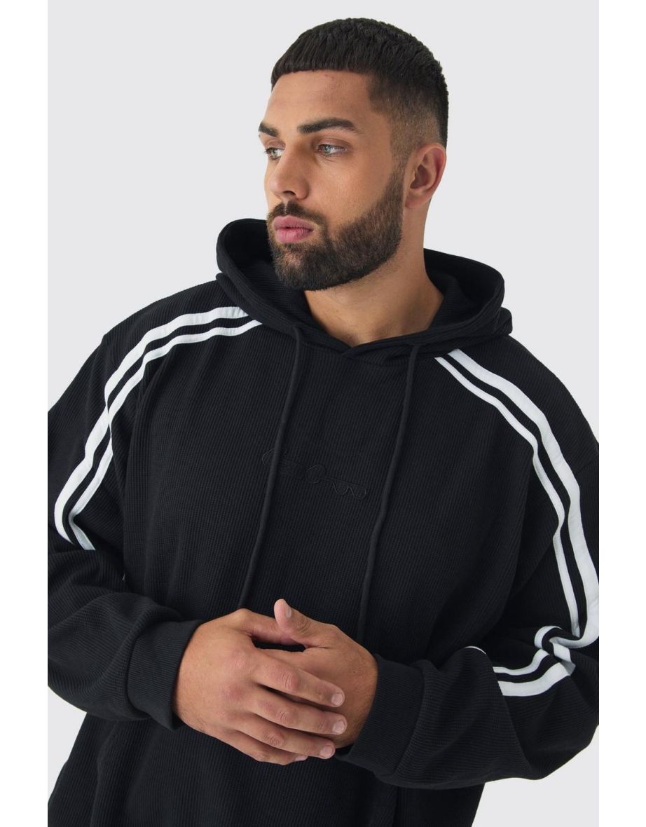 Plus Oversized Boxy Heavy Waffle Tape Hoodie - black - 2