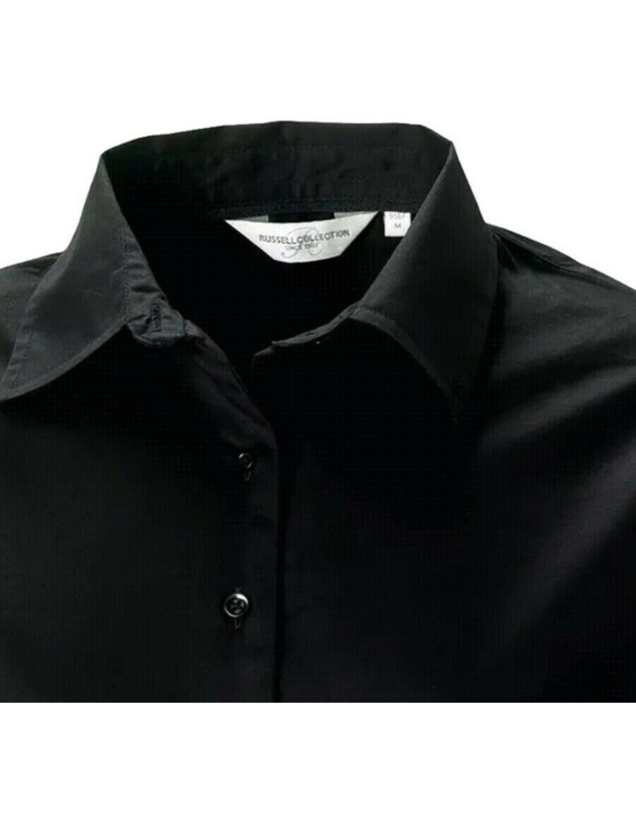 Russell Collection Ladies/Womens Long Sleeve Easy Care Oxford Shirt - Black - 2