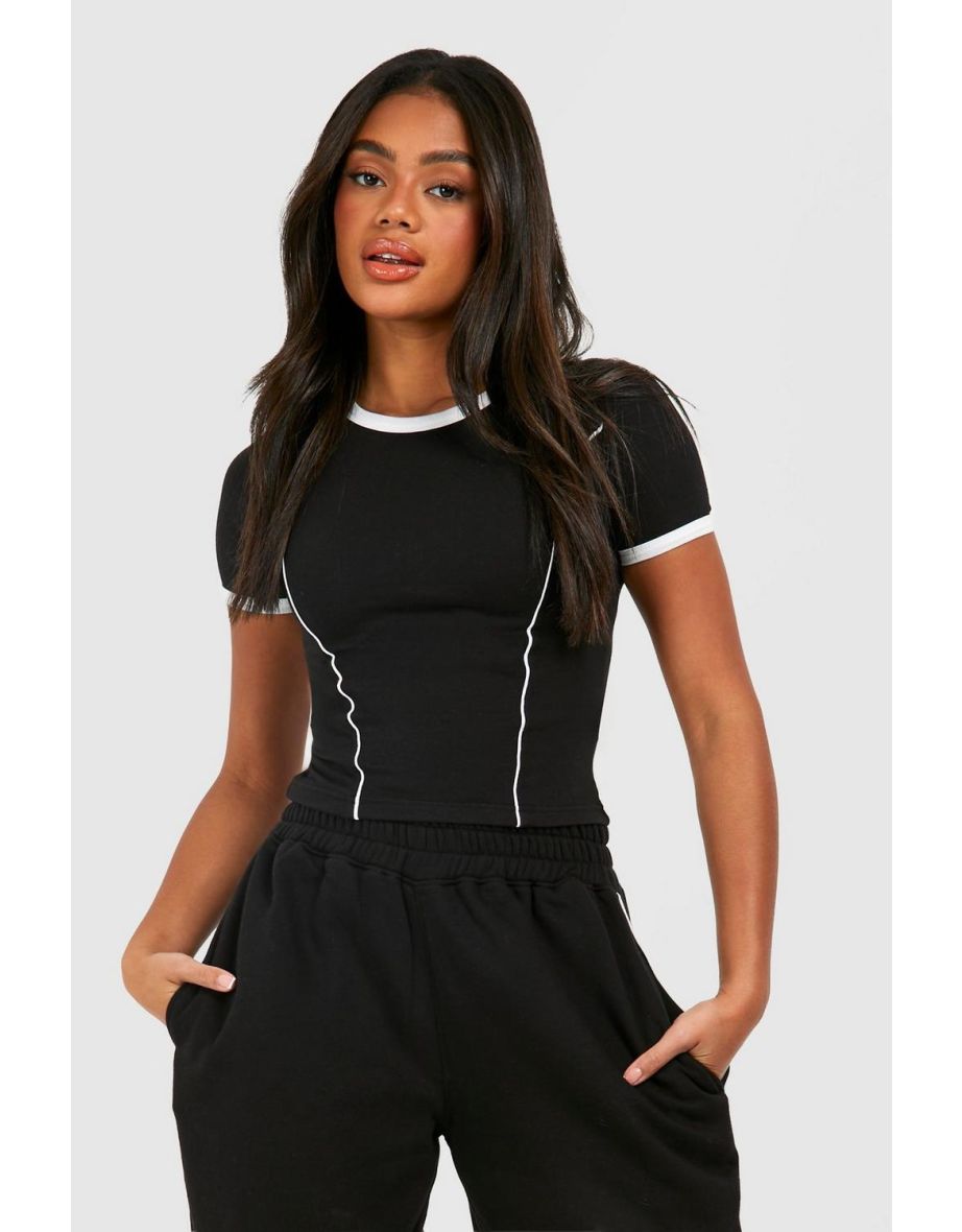 Piping Detail T-shirt And Straight Leg Jogger Set - black - 3