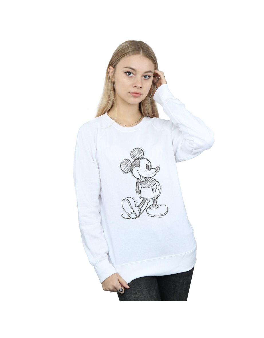 Disney Womens/Ladies Mickey Mouse Sketch Kick Sweatshirt - White