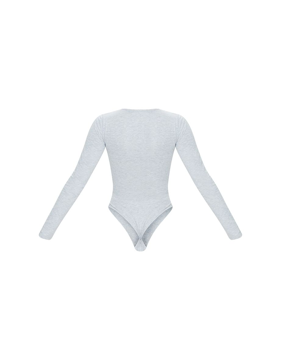 Essential Grey Marl V Neck Long Sleeve Bodysuit - 4