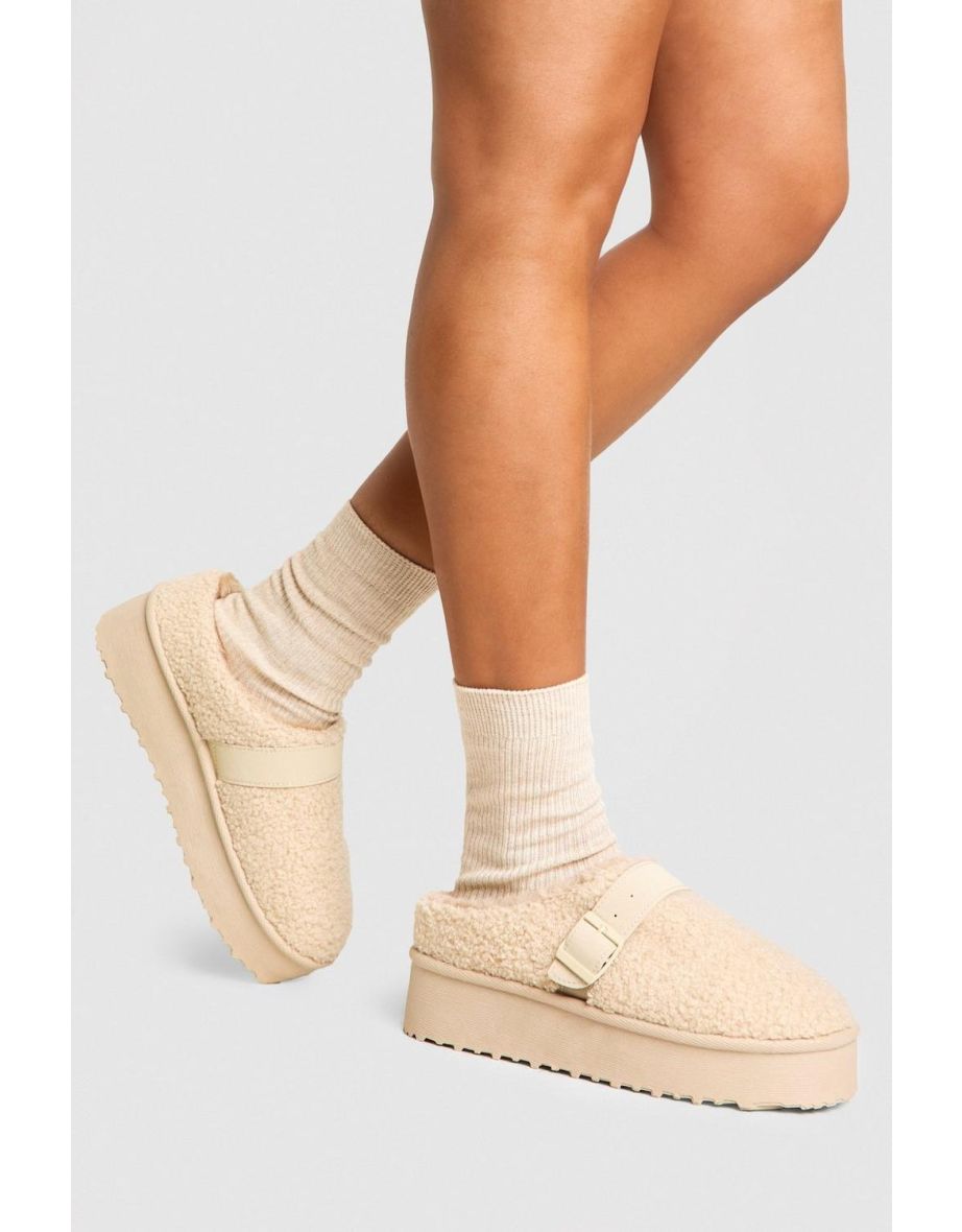 Platform Borg Buckle Detail Cosy Mules