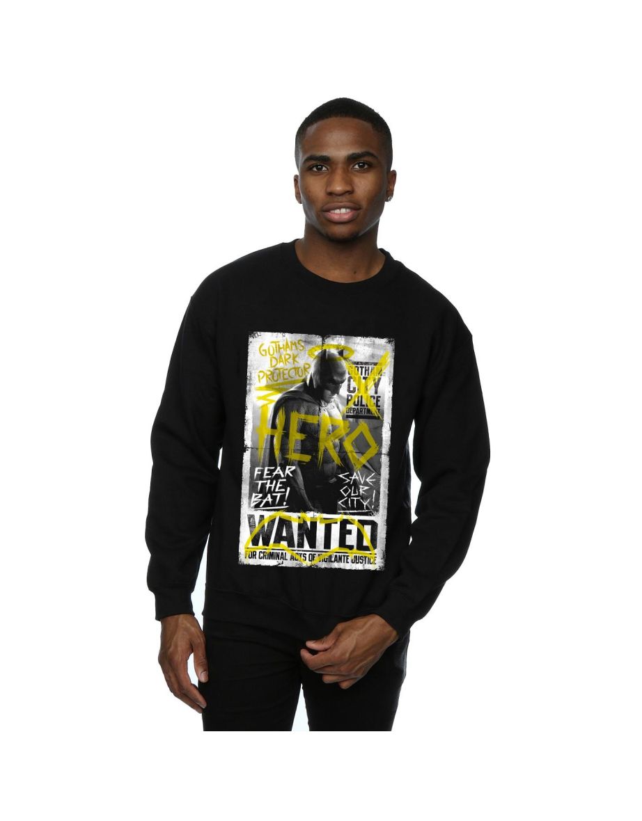 DC Comics Mens Batman v Superman Wanted Poster Sweatshirt - Black