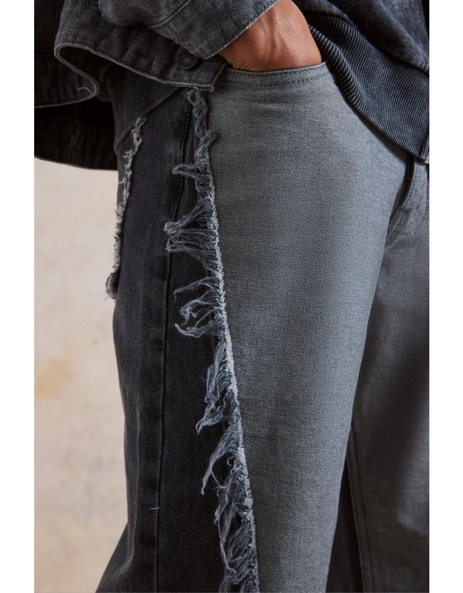 Relaxed Rigid Spliced Frayed Edge Jeans - mid grey - 2