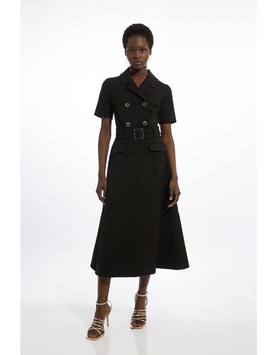 Structured Crepe Full Skirted Midaxi Tailored Shirt Dress