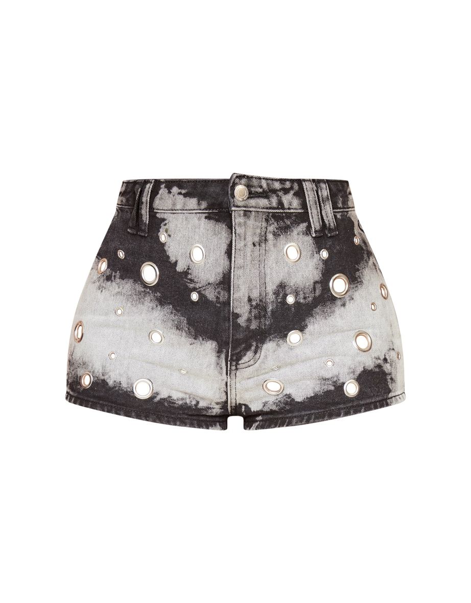 Shape Black Acid Wash Eyelet Detail High Waist Denim Shorts - 5