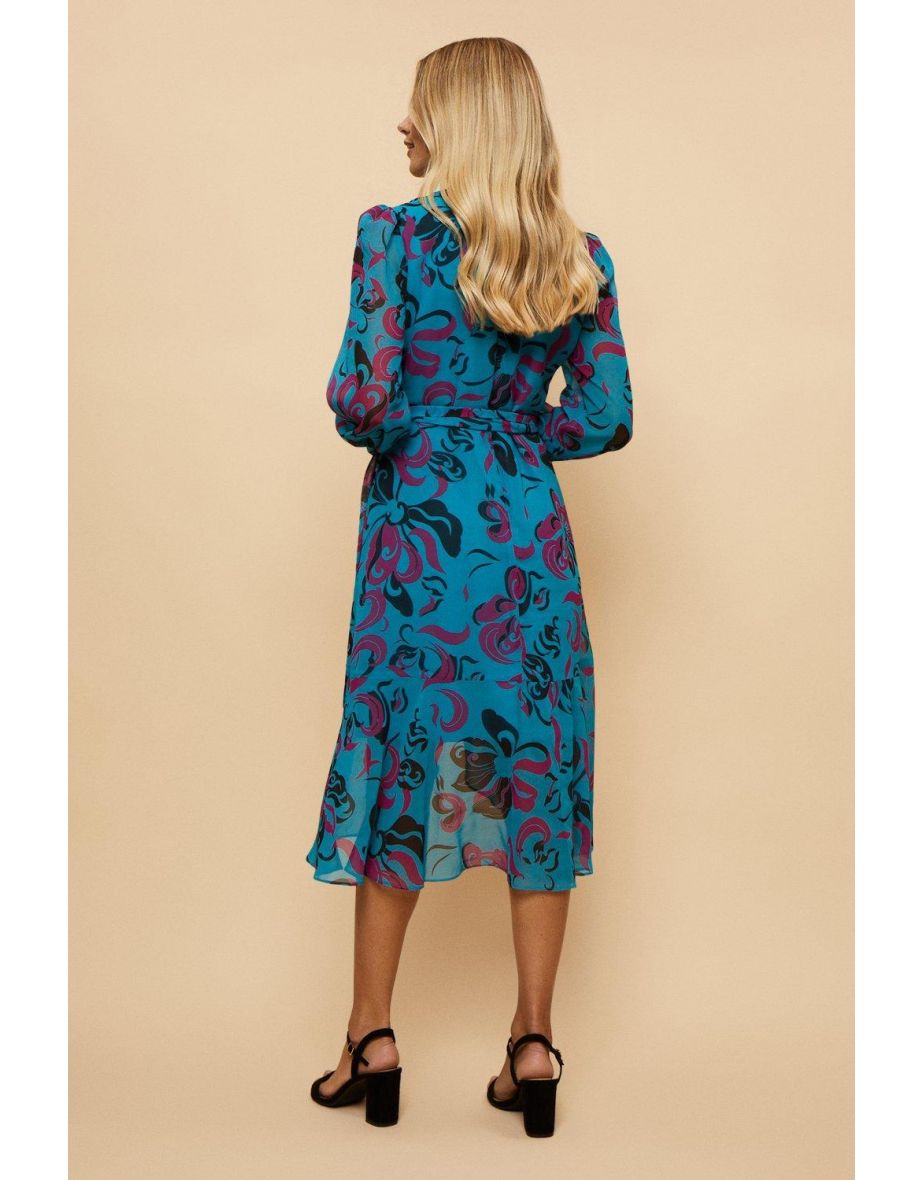 Petite Blue Graphic Wrap Dress - 2