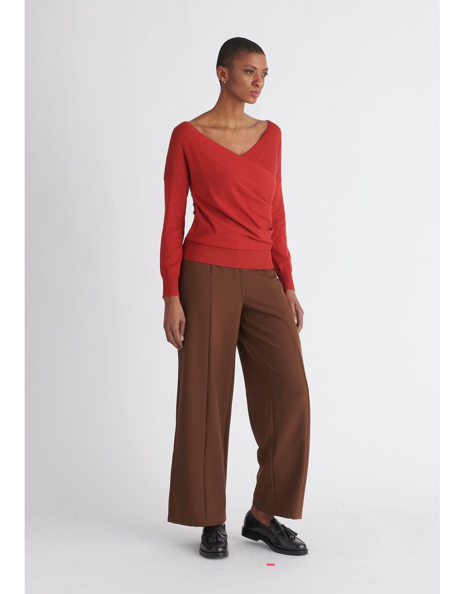 Knitted Wrap Top with Long Sleeves - 6