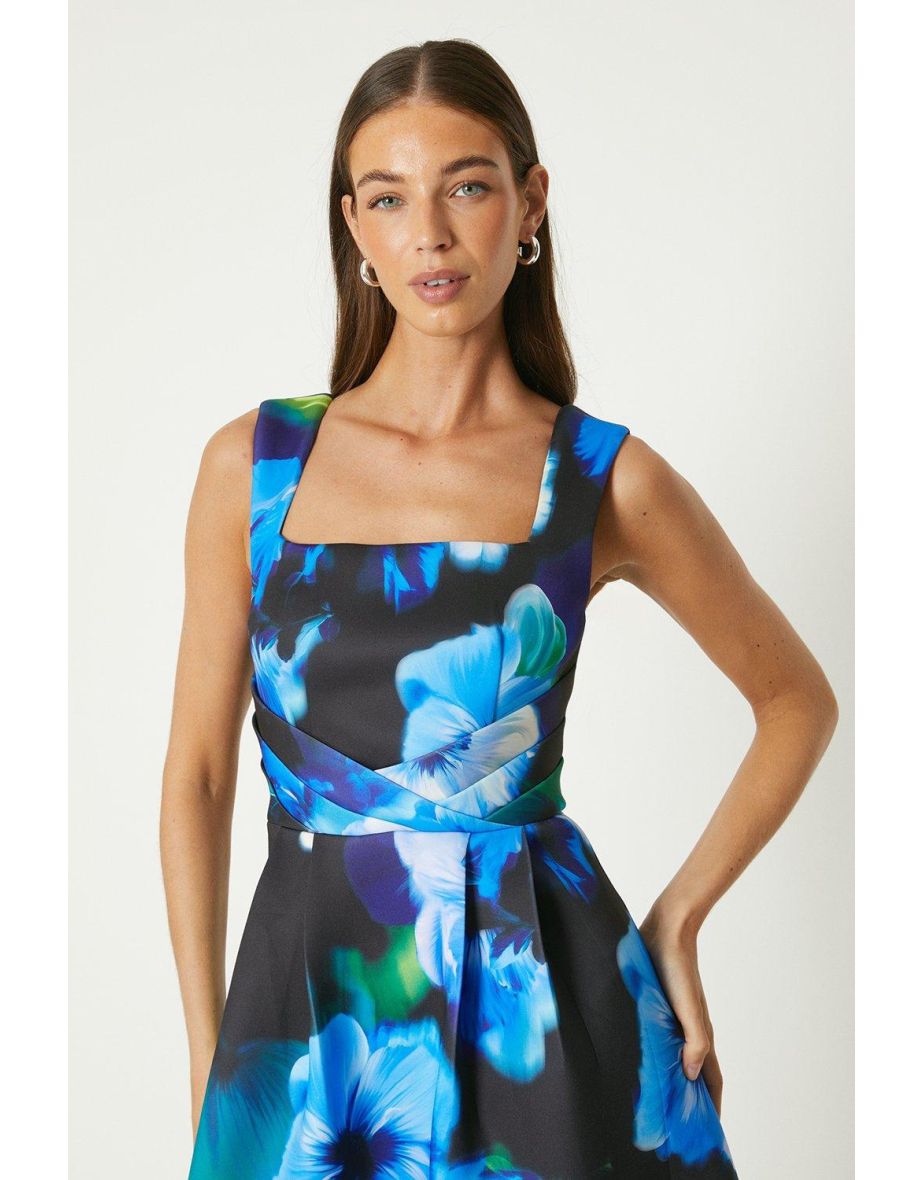 Scuba Pleated Bodice Full Skirt Midi Dress - 3