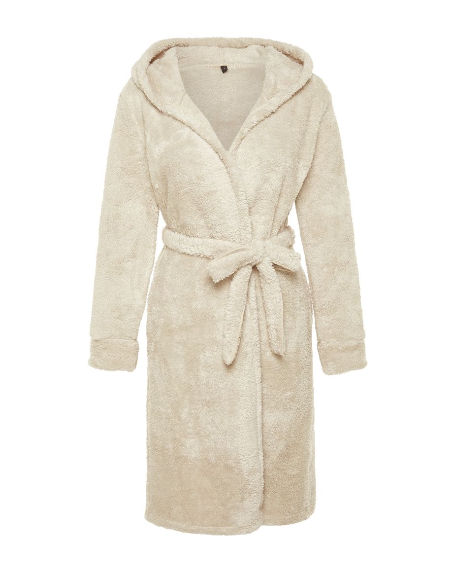 Wellsoft Cream Negligee Dressing Gown with Teddy Bear Embroidery Detail - 7