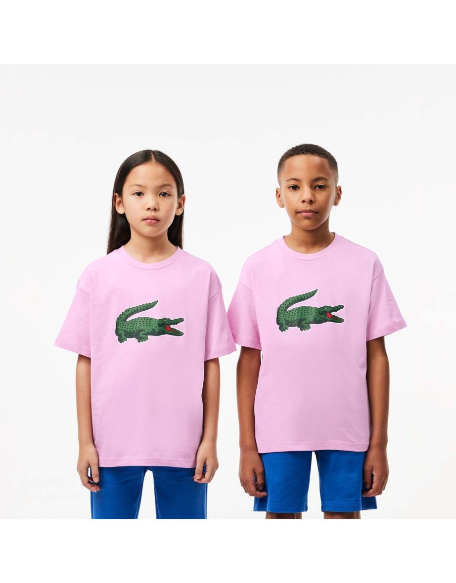 Lacoste Juniors Graphic Print Cotton T-Shirt in Pink